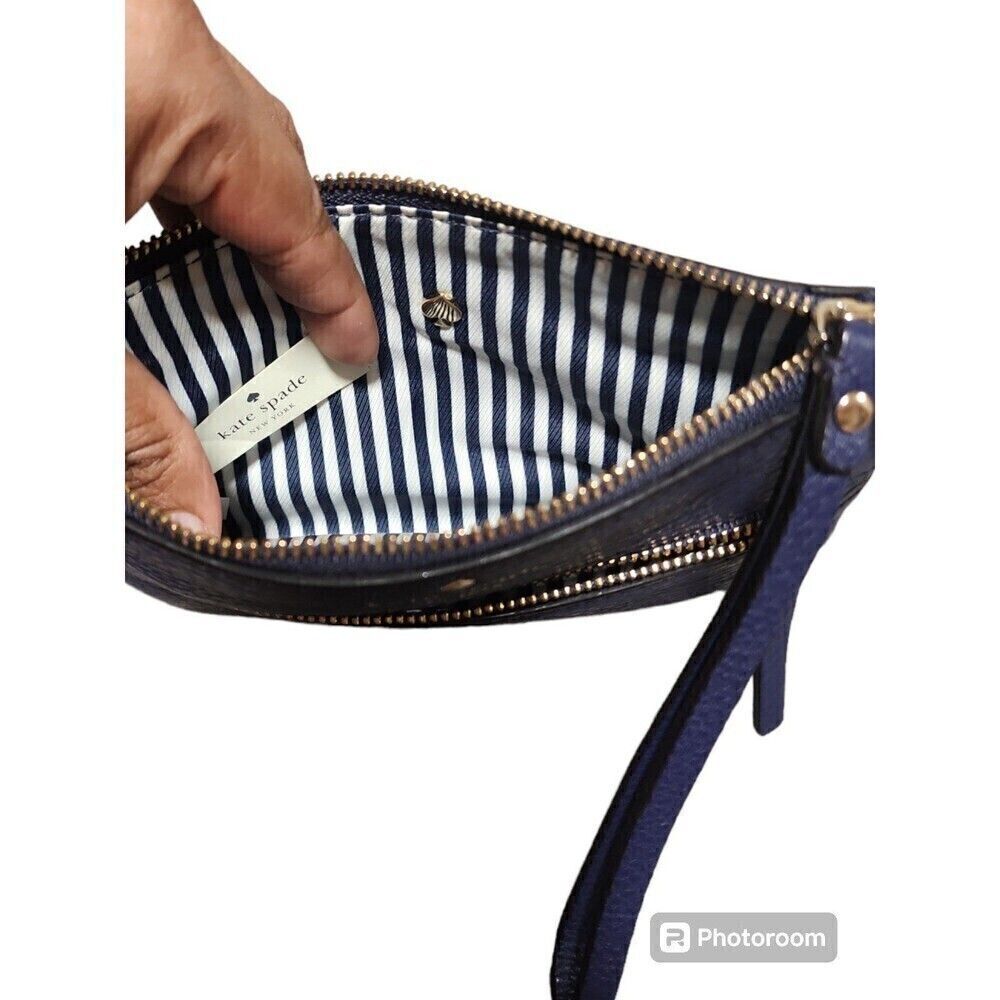 Kate Spade New York Women’s Leather Wristlet Violet Blue Zip Front Pocket Clutch - Picture 8 of 10